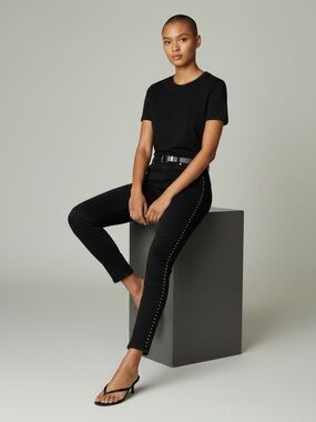 Evermore Skinny Jeans Side Studded Ankle Cropped Black Denim Size 29 7